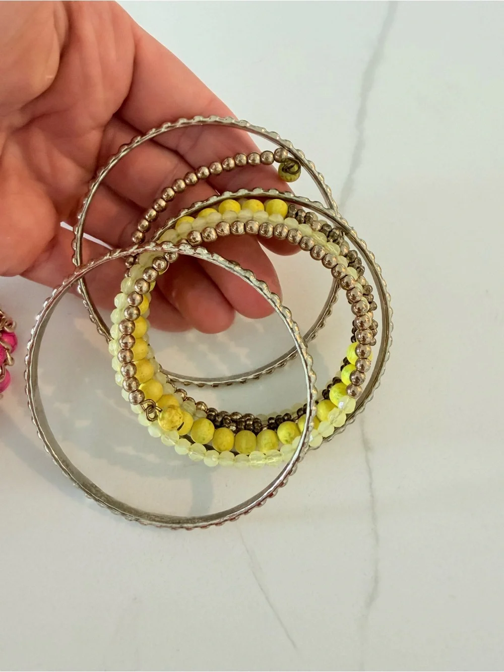 Stackable Bead Bracelet Set - Pink and Yellow